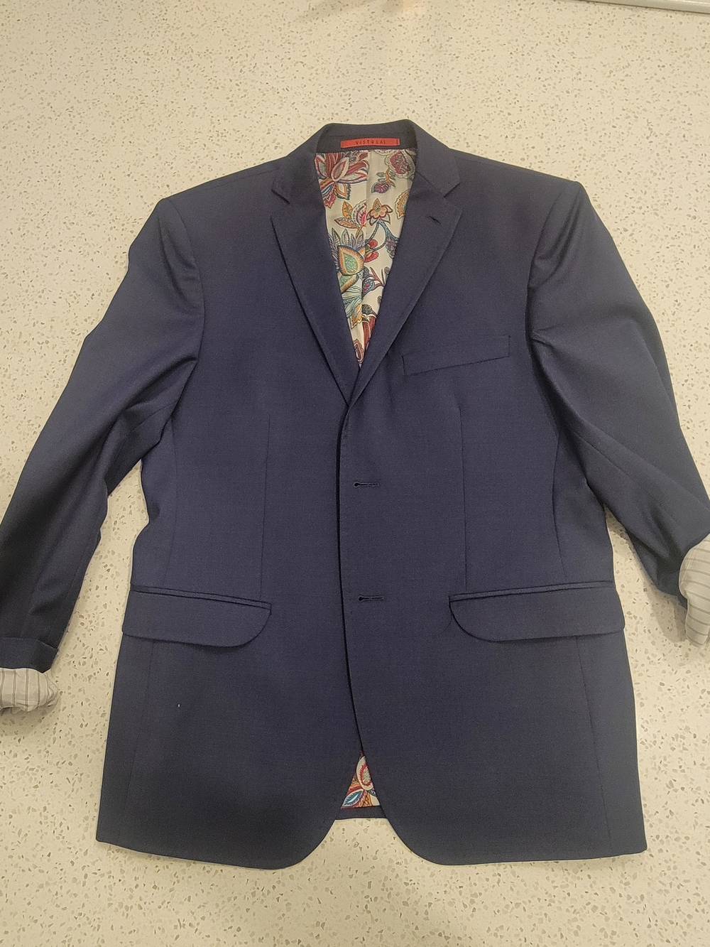 Vistula Super Slim tailored suit.  Blazer featuring a colorful paisley interior